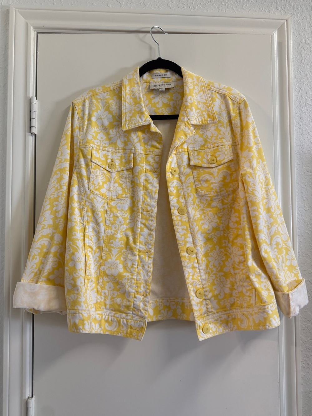 Jones New York Yellow and White Floral Jean Jacket